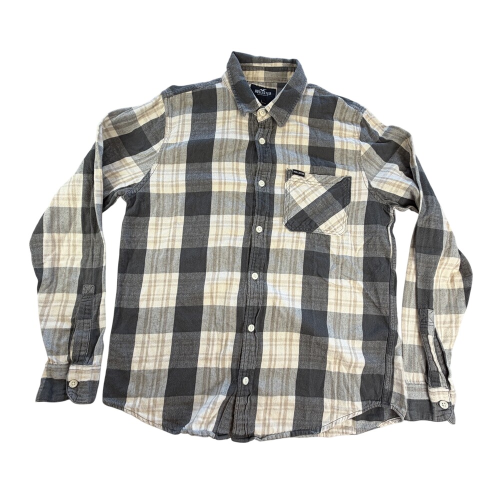 Hollister Flannel Shirt Mens Large Gray Plaid Long Sleeve Button Front Casual
